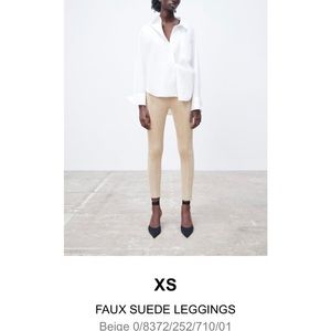 Zara Faux Suede leggings tights womens XS beige light tan color